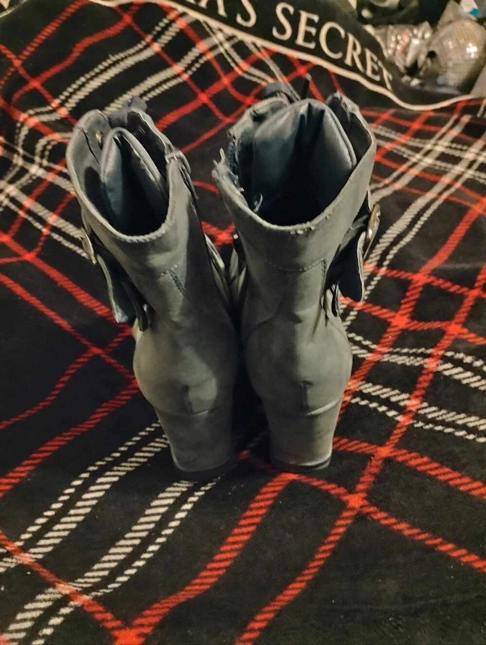 Women's Dark Gray Nature Breeze Lace Up Wedge Boots With Buckles U.S. Size 10